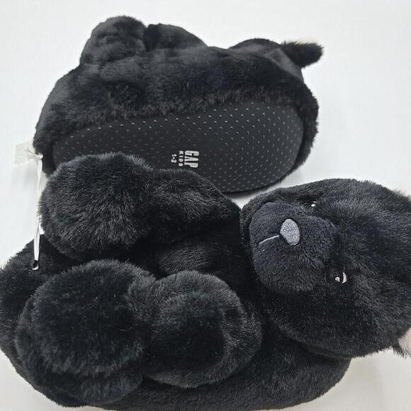 Gap Kids Bear Slippers‎  Faux Fur 1/2 Bear Black, White - Picture 1 of 8